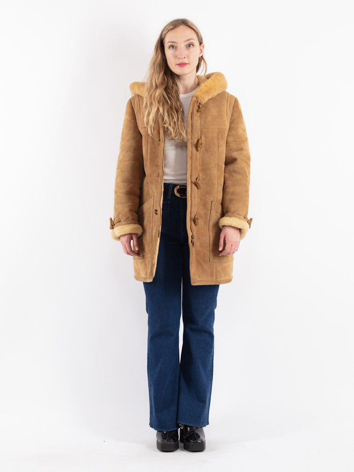 Vintage 80's Women Sheepskin Coat in Beige