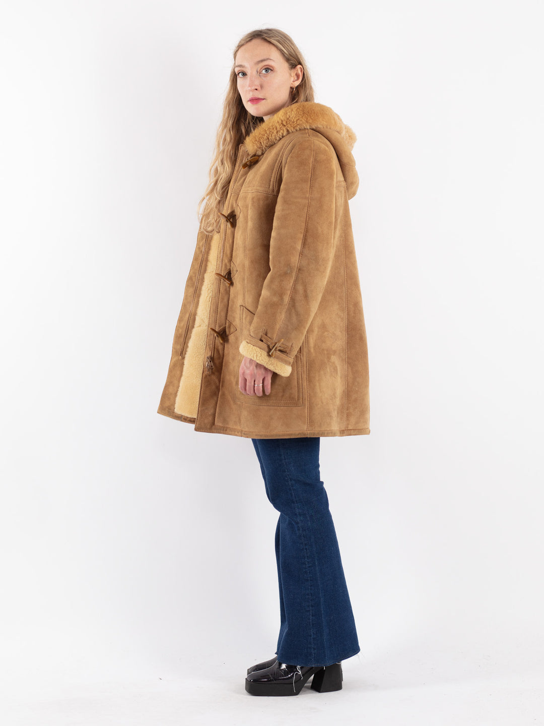 Vintage 80's Women Sheepskin Coat in Beige