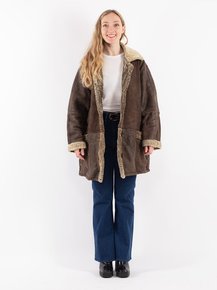 Vintage 80's Women Sheepskin Coat in Brown