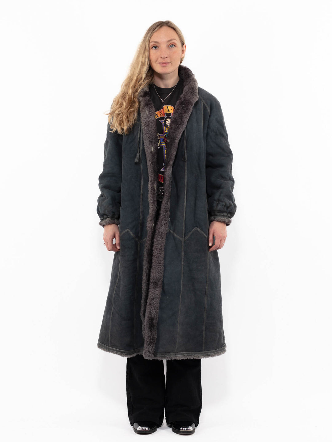 Vintage 80's Women Sheepskin Coat in GrayA0917