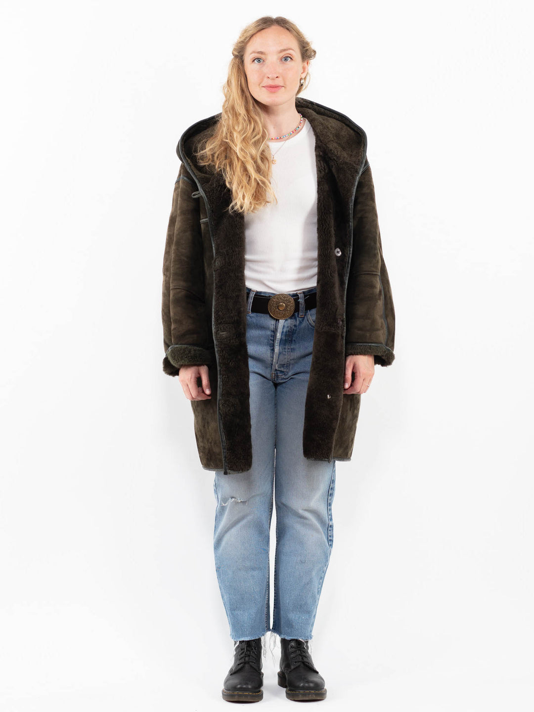 Vintage 80's Women Sheepskin Coat in GreenA0290
