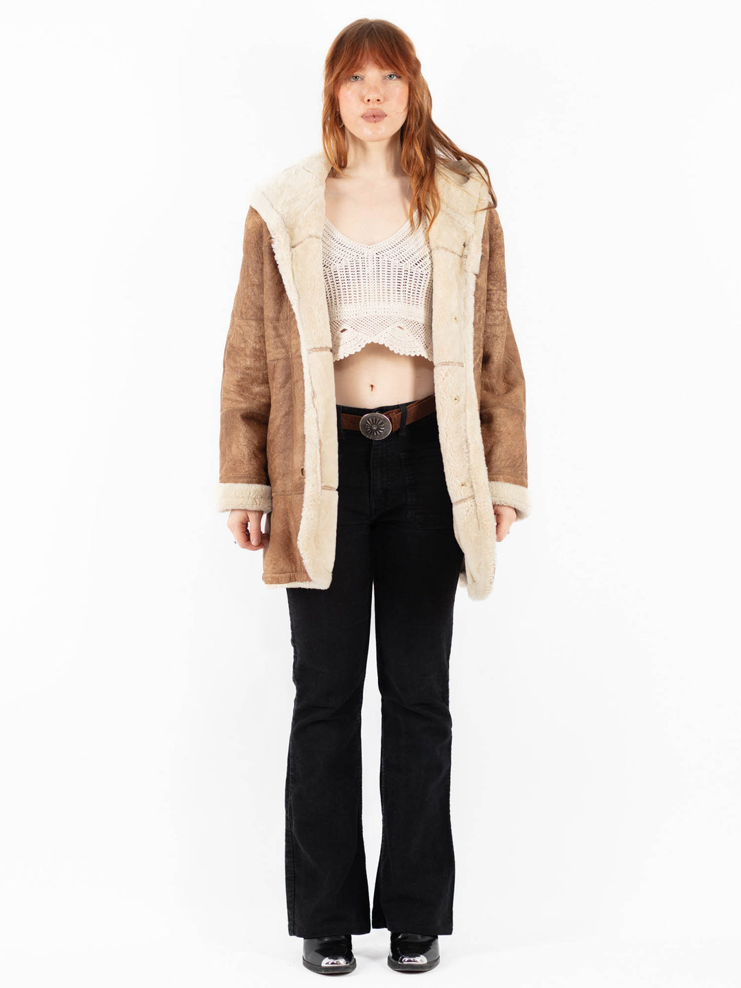 Vintage 80's Women Sheepskin Coat in BrownV9788
