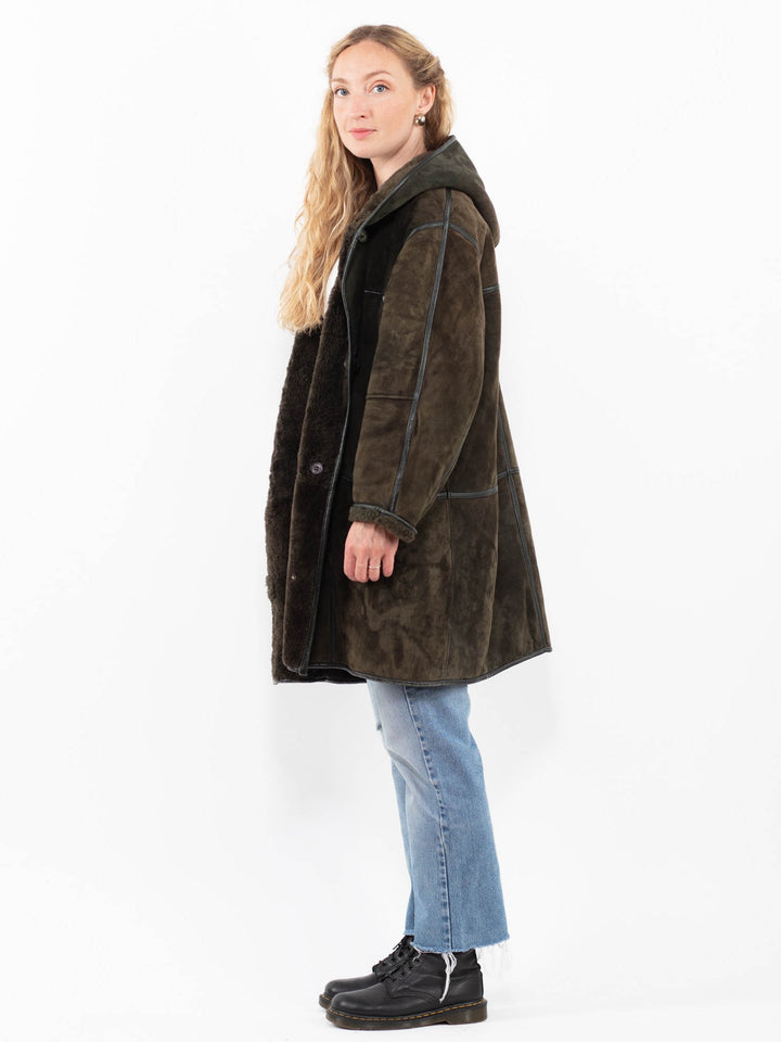 Vintage 80's Women Sheepskin Coat in GreenA0290
