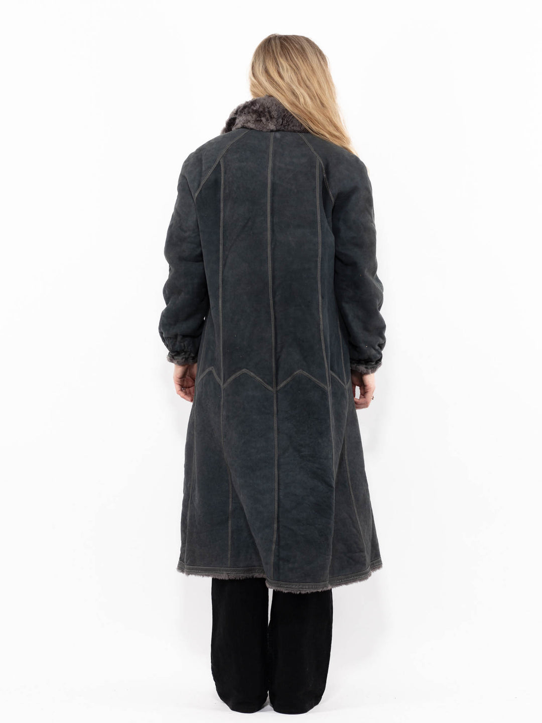 Vintage 80's Women Sheepskin Coat in GrayA0917