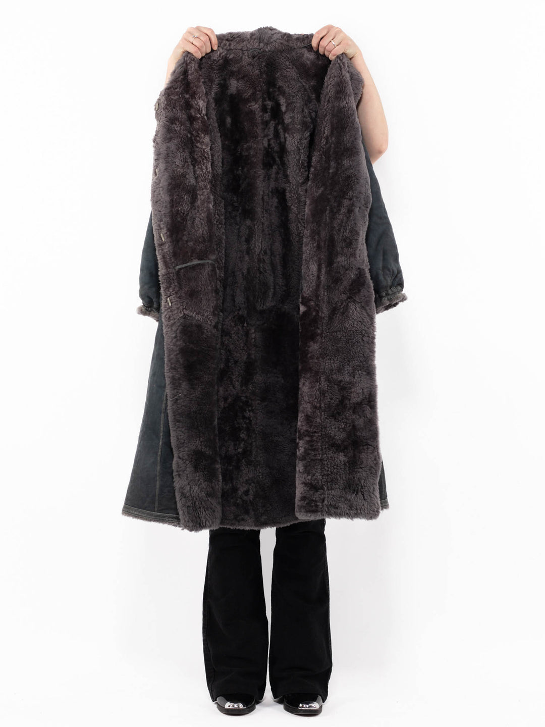 Vintage 80's Women Sheepskin Coat in GrayA0917