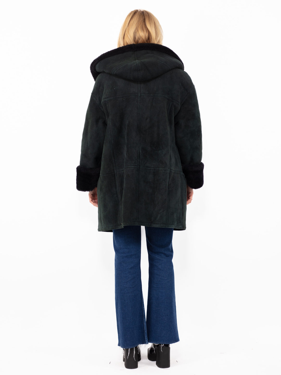 Vintage 80's Women Hide Society Sheepskin Coat in Faded Black