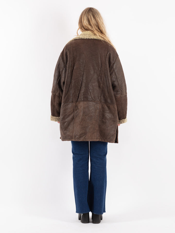 Vintage 80's Women Sheepskin Coat in Brown