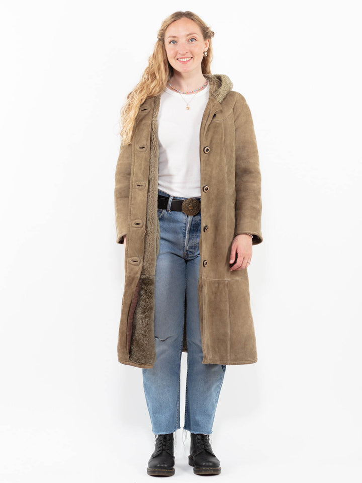Vintage 80's Women Sheepskin Coat in BeigeA0291