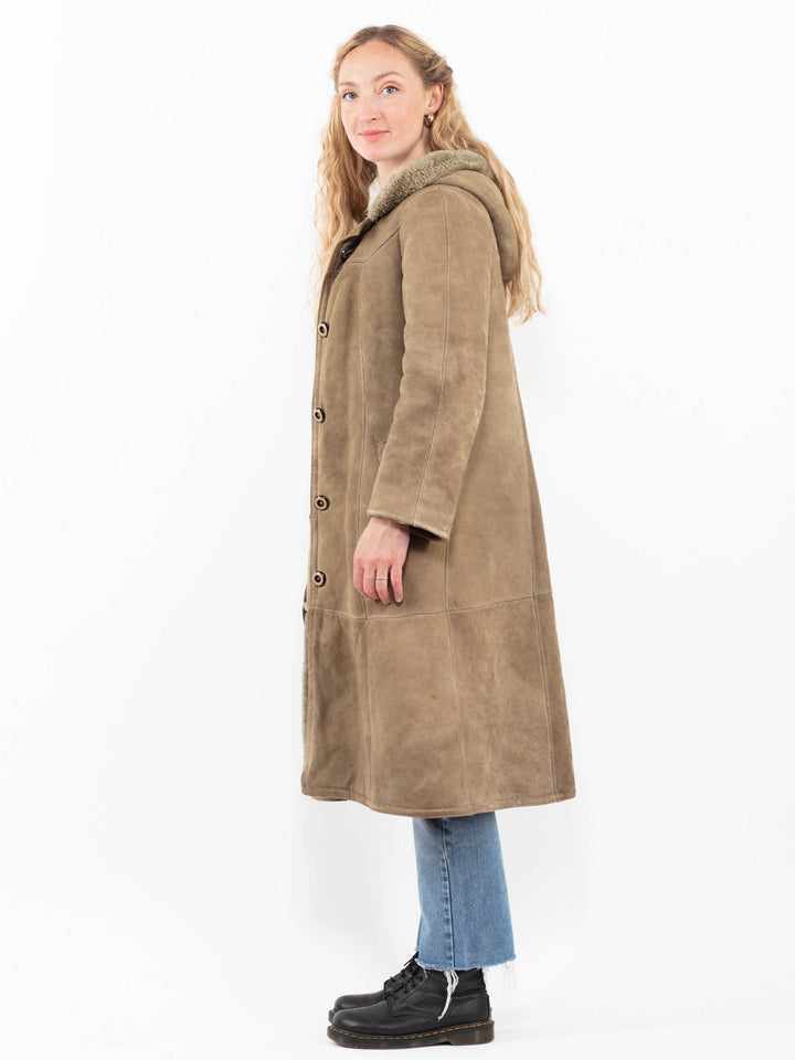 Vintage 80's Women Sheepskin Coat in BeigeA0291