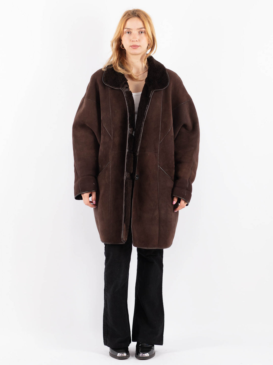 Vintage 80's Women Sheepskin Coat in BrownV9668