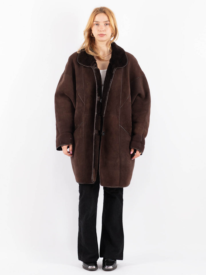Vintage 80's Women Sheepskin Coat in BrownV9668