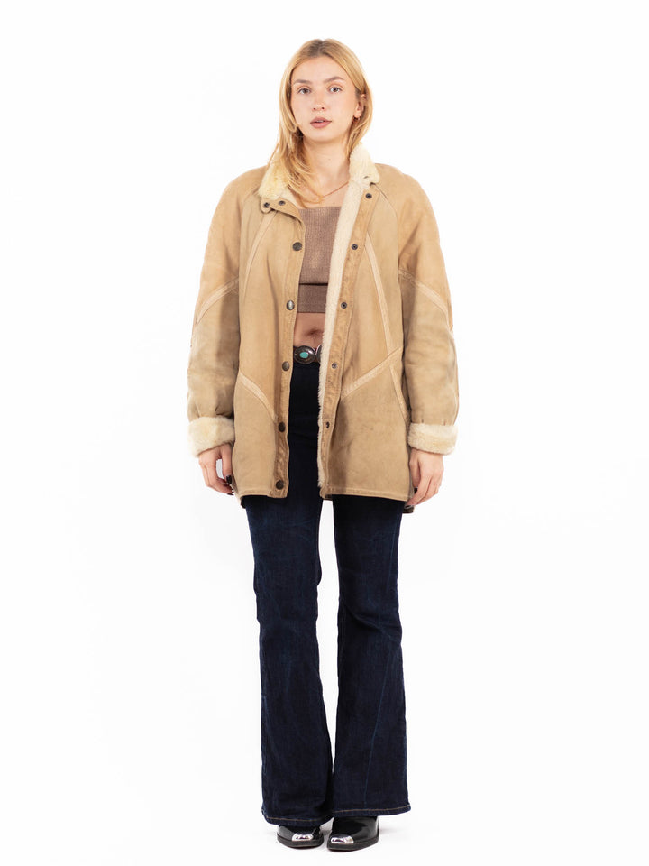 Vintage 80's Women Sheepskin Coat in Beige