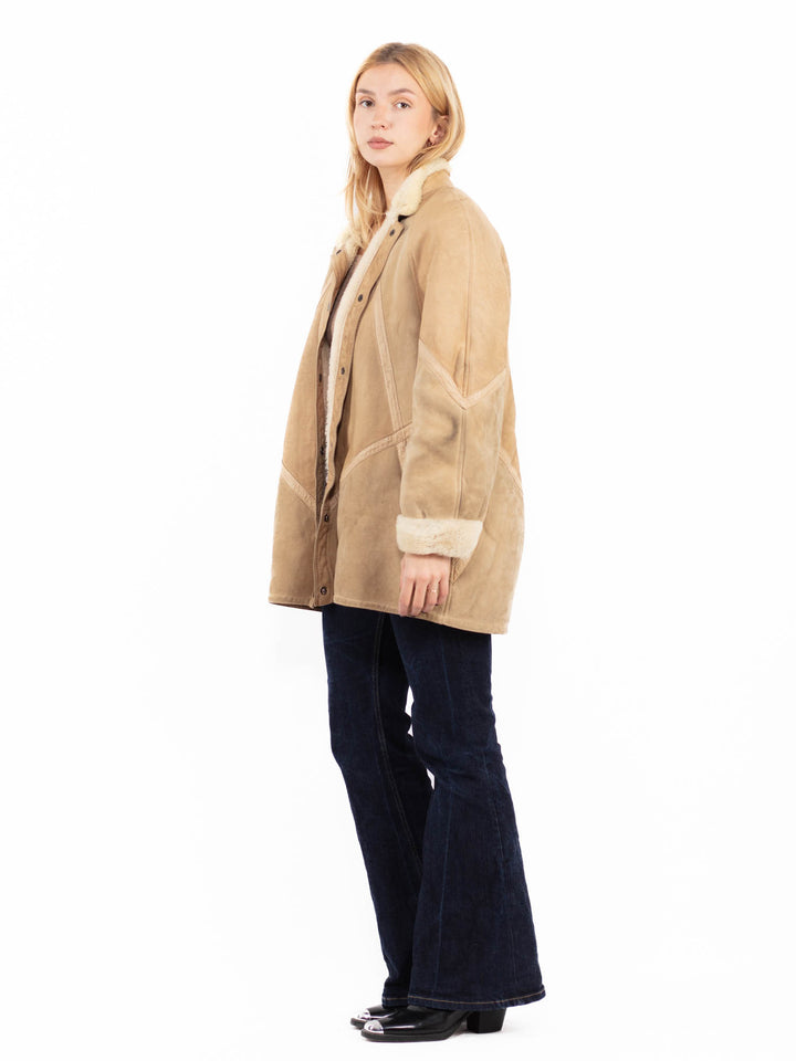Vintage 80's Women Sheepskin Coat in Beige