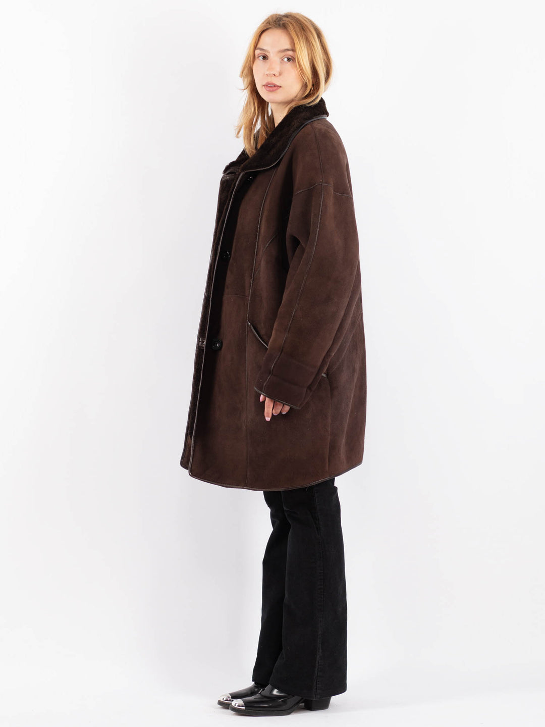 Vintage 80's Women Sheepskin Coat in BrownV9668