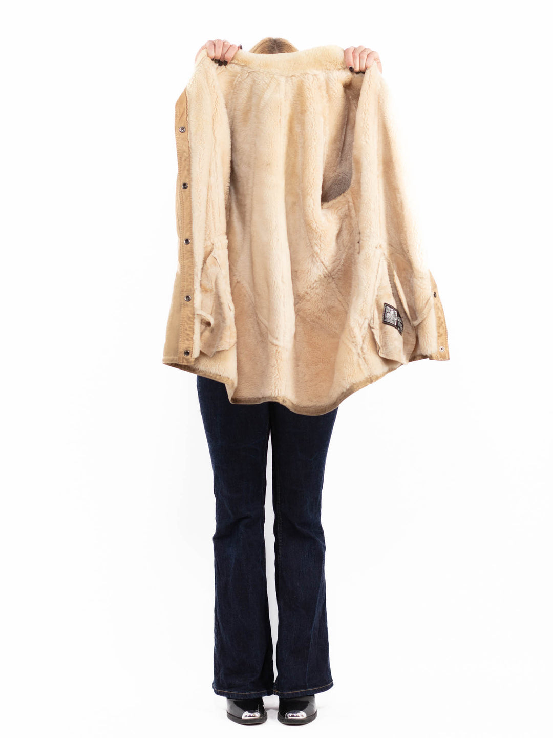 Vintage 80's Women Sheepskin Coat in Beige