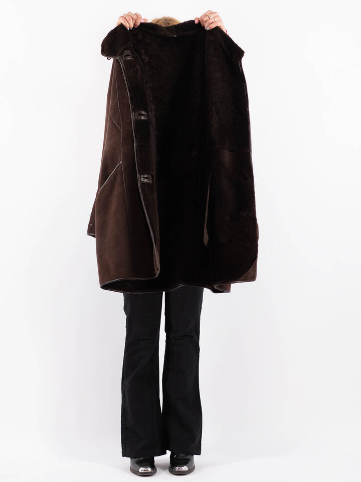 Vintage 80's Women Sheepskin Coat in BrownV9668