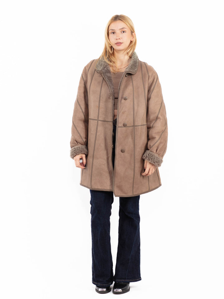 Vintage 80's Women Sheepskin Coat in Beige