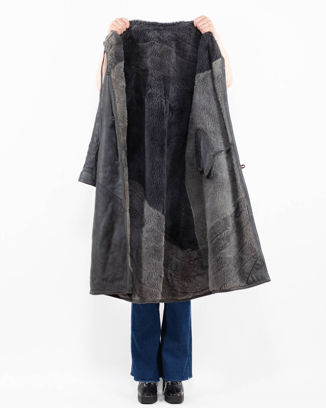 Vintage 80's Women Sheepskin Coat in GrayV9994