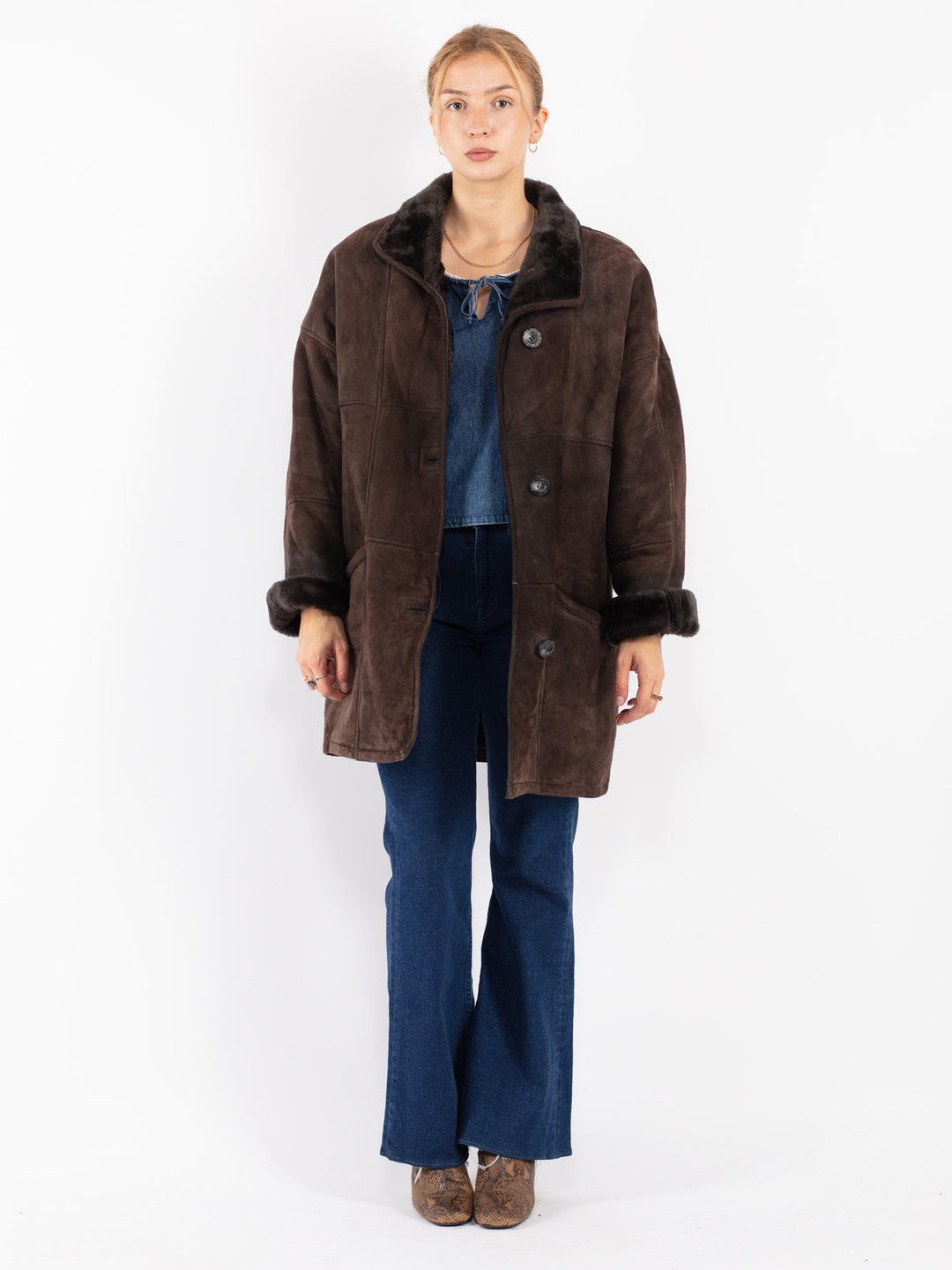 Vintage 80's Women Sheepskin Coat in Brown