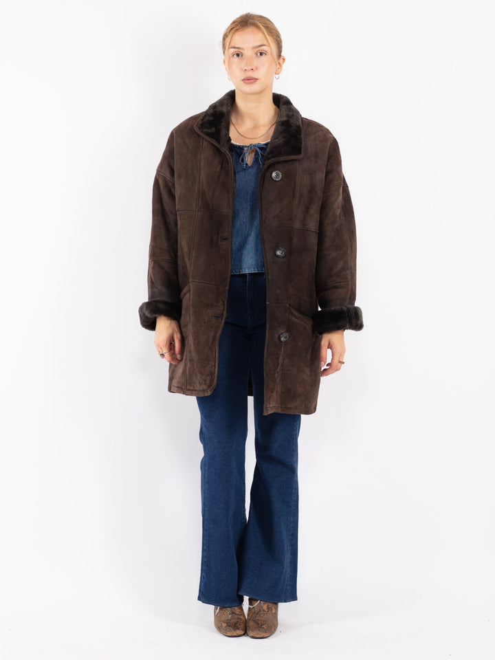Vintage 80's Women Sheepskin Coat in Brown