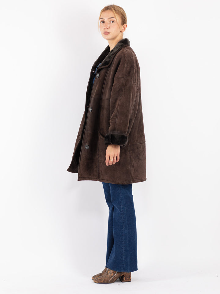 Vintage 80's Women Sheepskin Coat in Brown