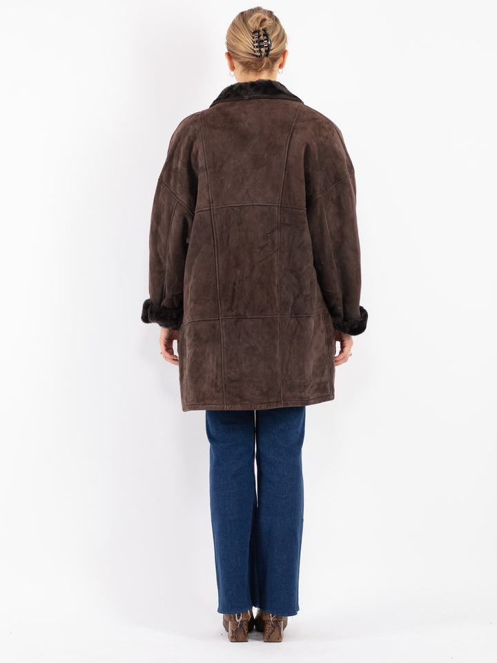 Vintage 80's Women Sheepskin Coat in Brown