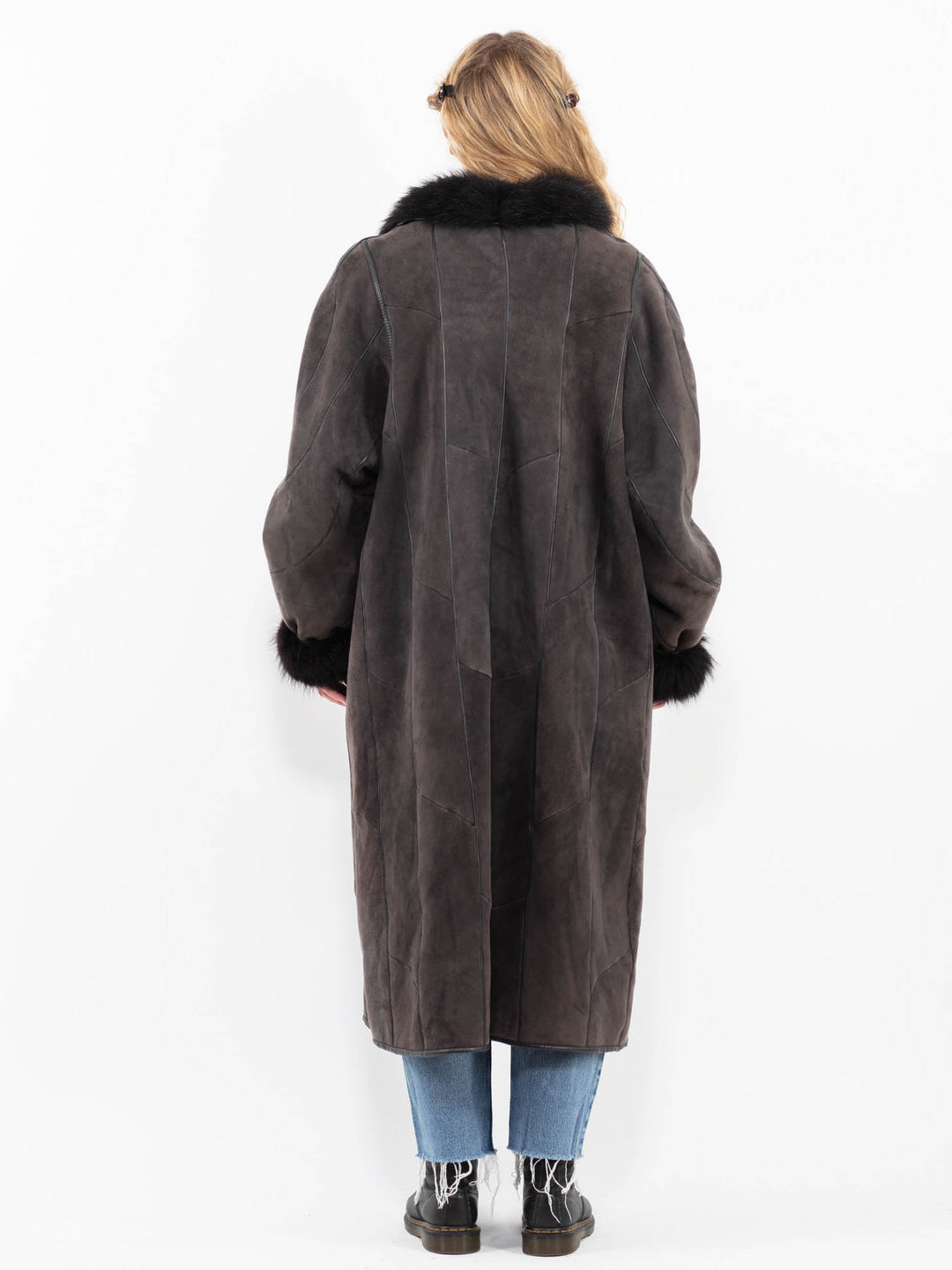 Vintage 80's Women Sheepskin Shearling Coat in GrayA0297