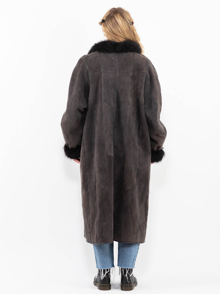 Vintage 80's Women Sheepskin Shearling Coat in GrayA0297