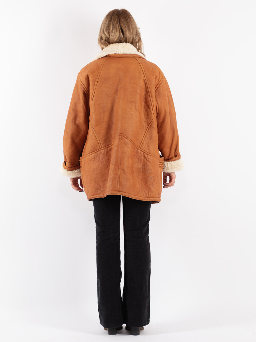 Vintage 80's Women Sheepskin Shearling Coat in Brown