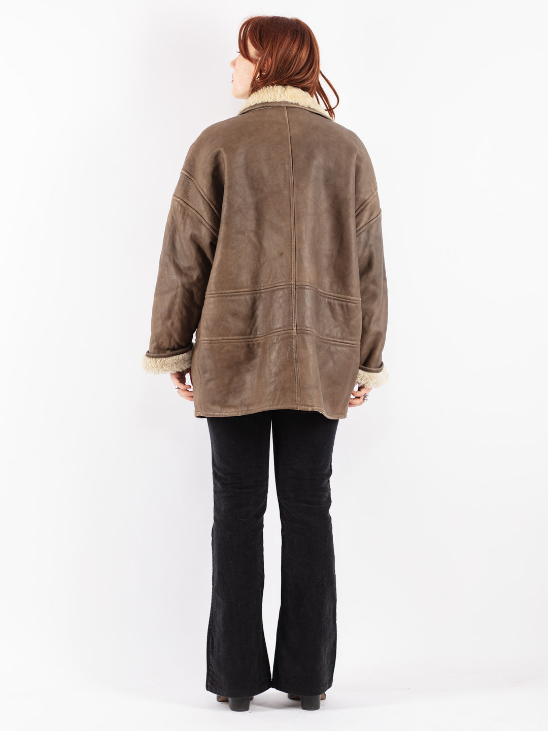 Vintage 80's Women Sheepskin Shearling Coat in Brown