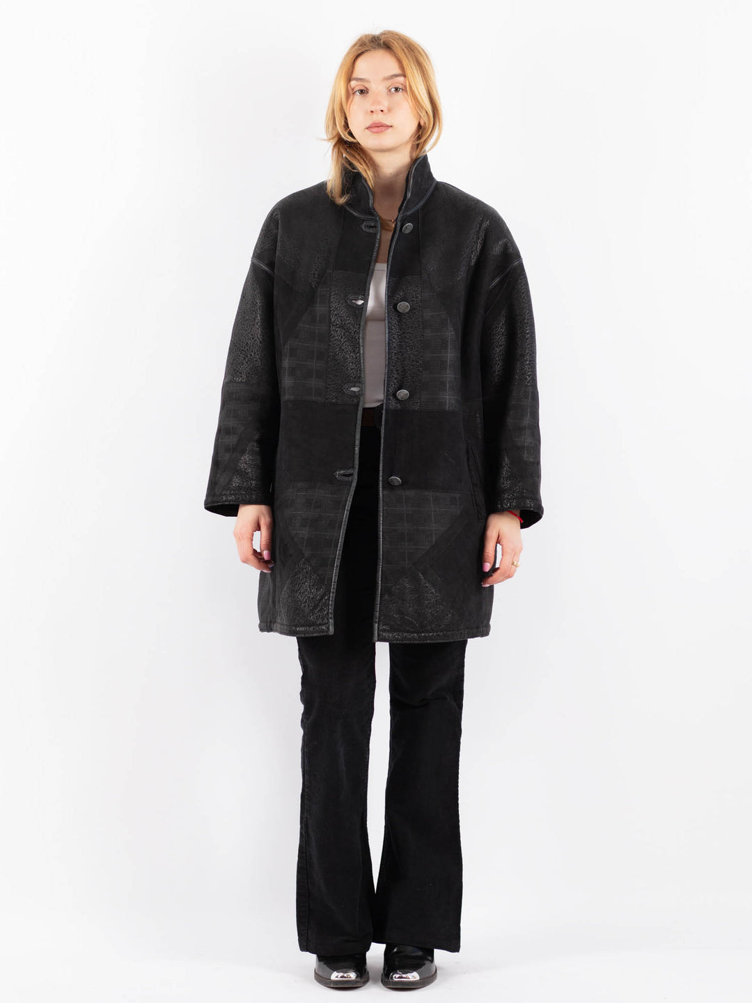 Vintage 80's Women Sheepskin Coat in BlackV9671