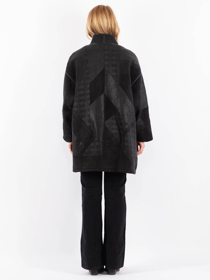 Vintage 80's Women Sheepskin Coat in BlackV9671
