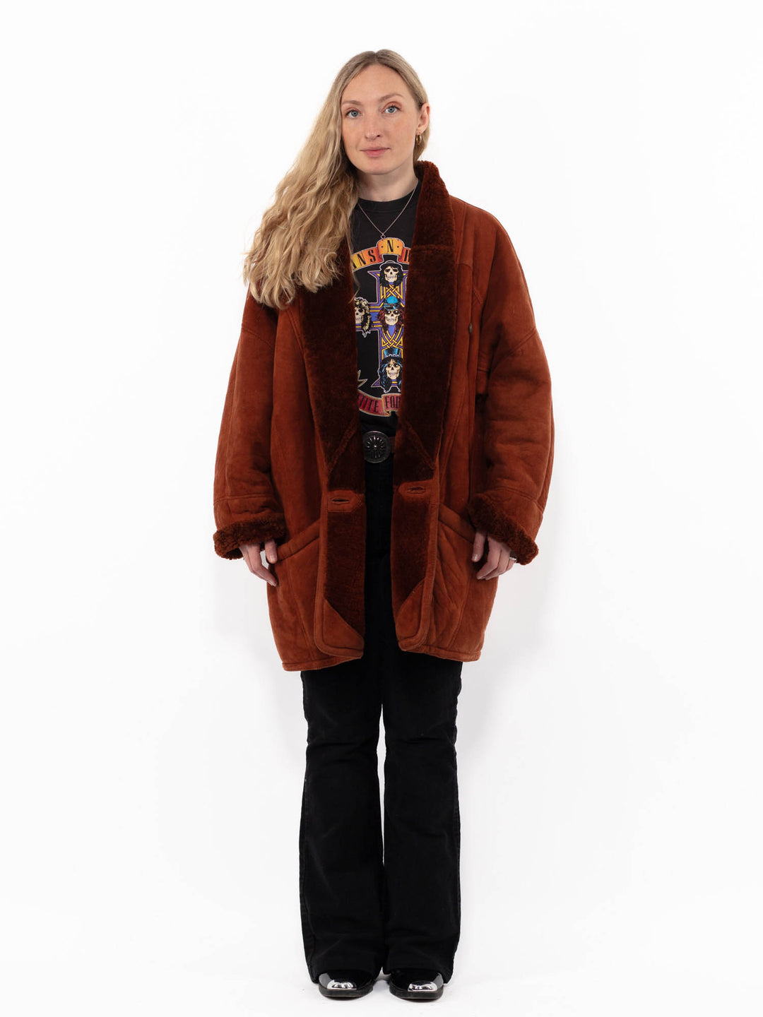 Vintage 80's Women Sheepskin Coat in BrownA0927
