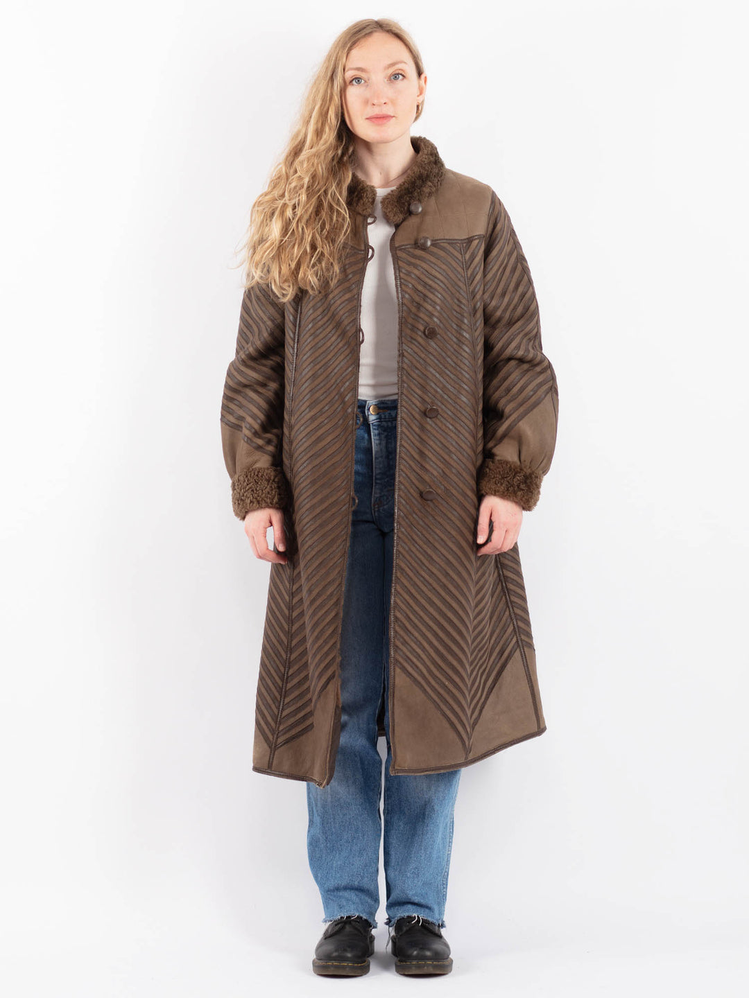 Vintage 80's Women Sheepskin Coat in BrownV9493
