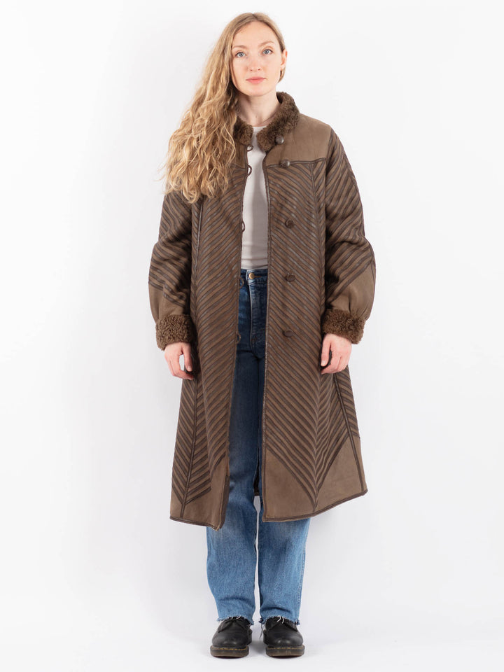 Vintage 80's Women Sheepskin Coat in BrownV9493