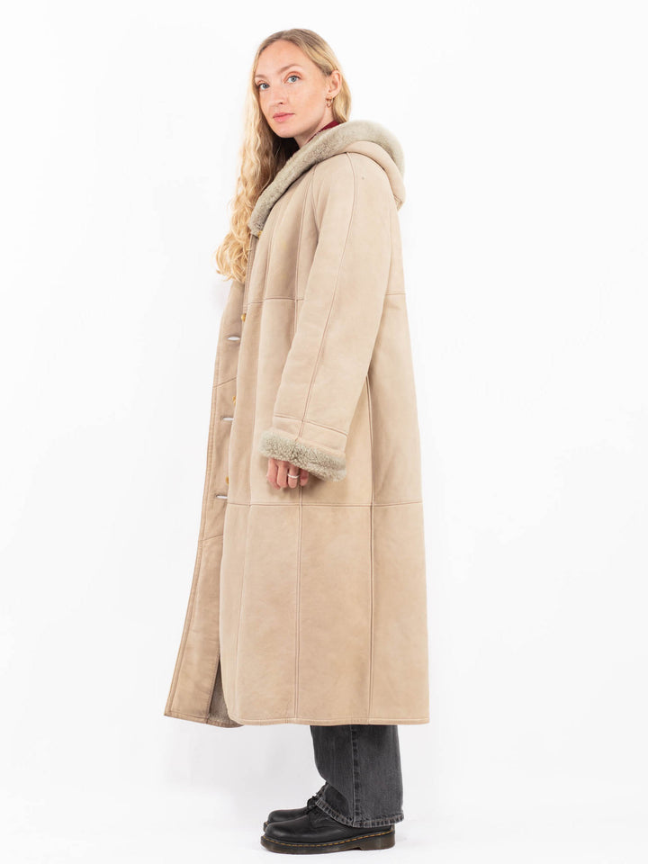 Vintage 80's Women Sheepskin Coat in BeigeA0646