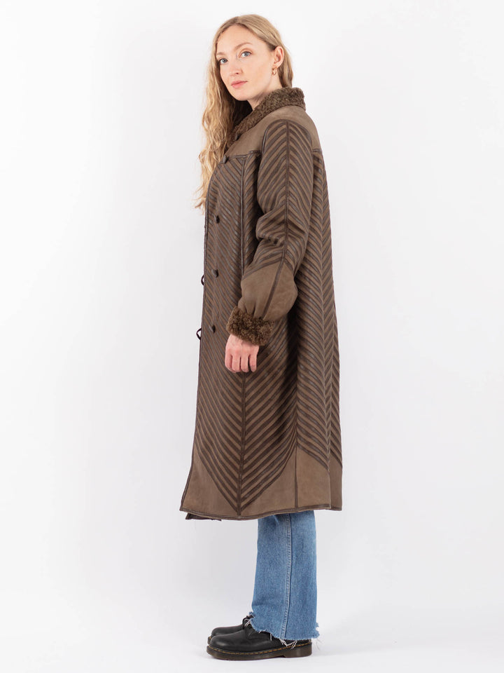 Vintage 80's Women Sheepskin Coat in BrownV9493