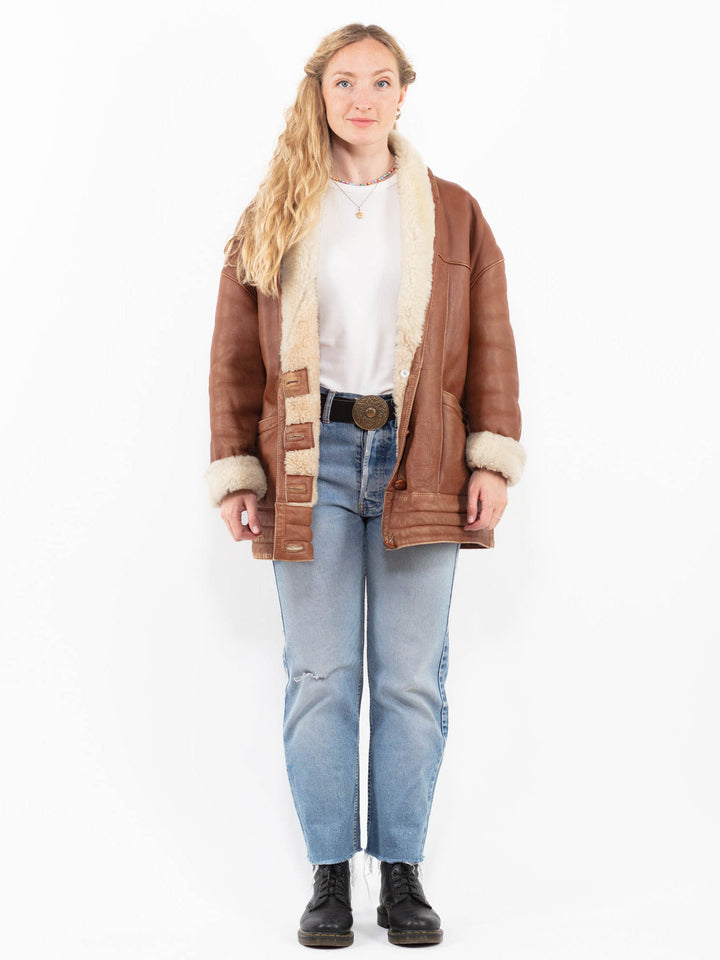 Vintage 80's Women Sheepskin Coat in BrownA0302