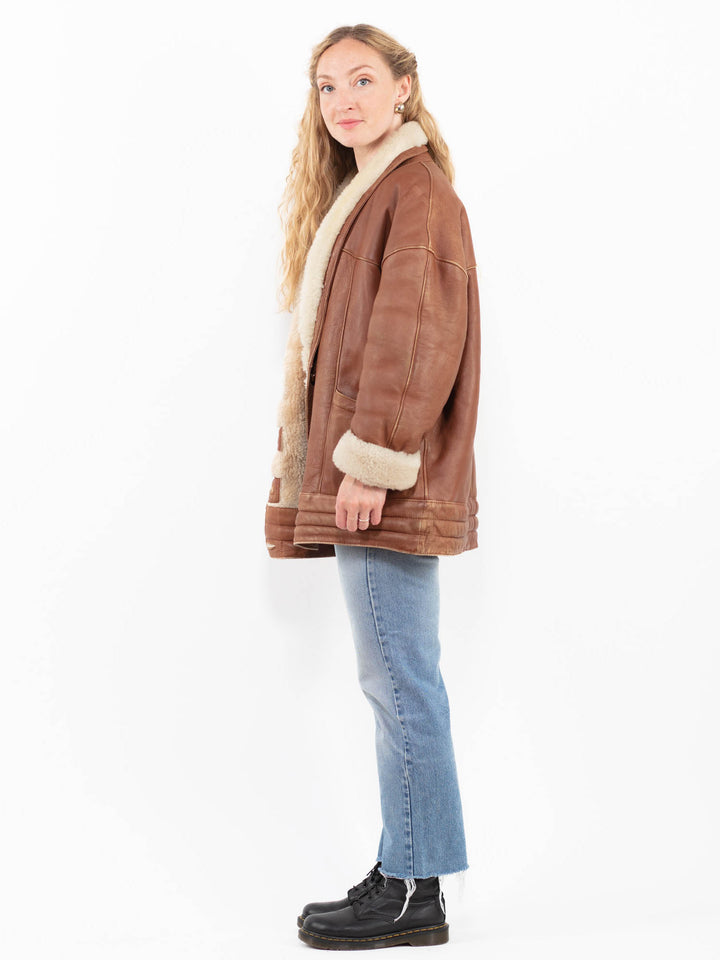 Vintage 80's Women Sheepskin Coat in BrownA0302