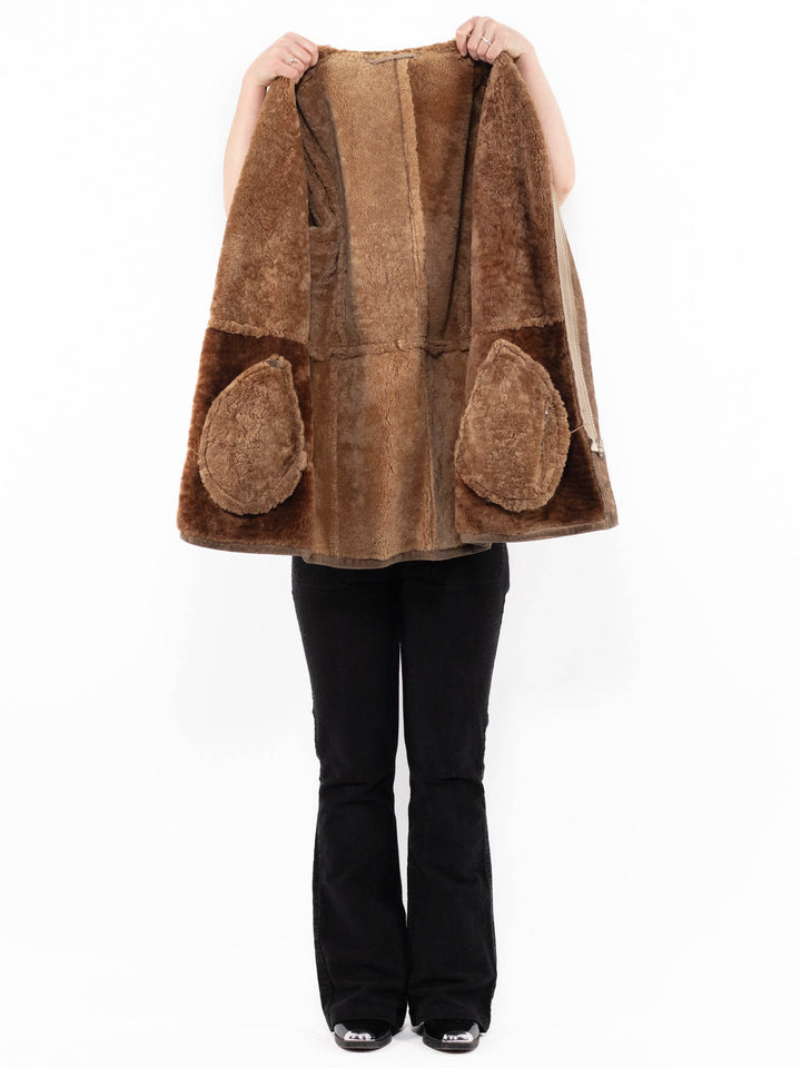 Vintage 80's Women Sheepskin Coat in BeigeA0930