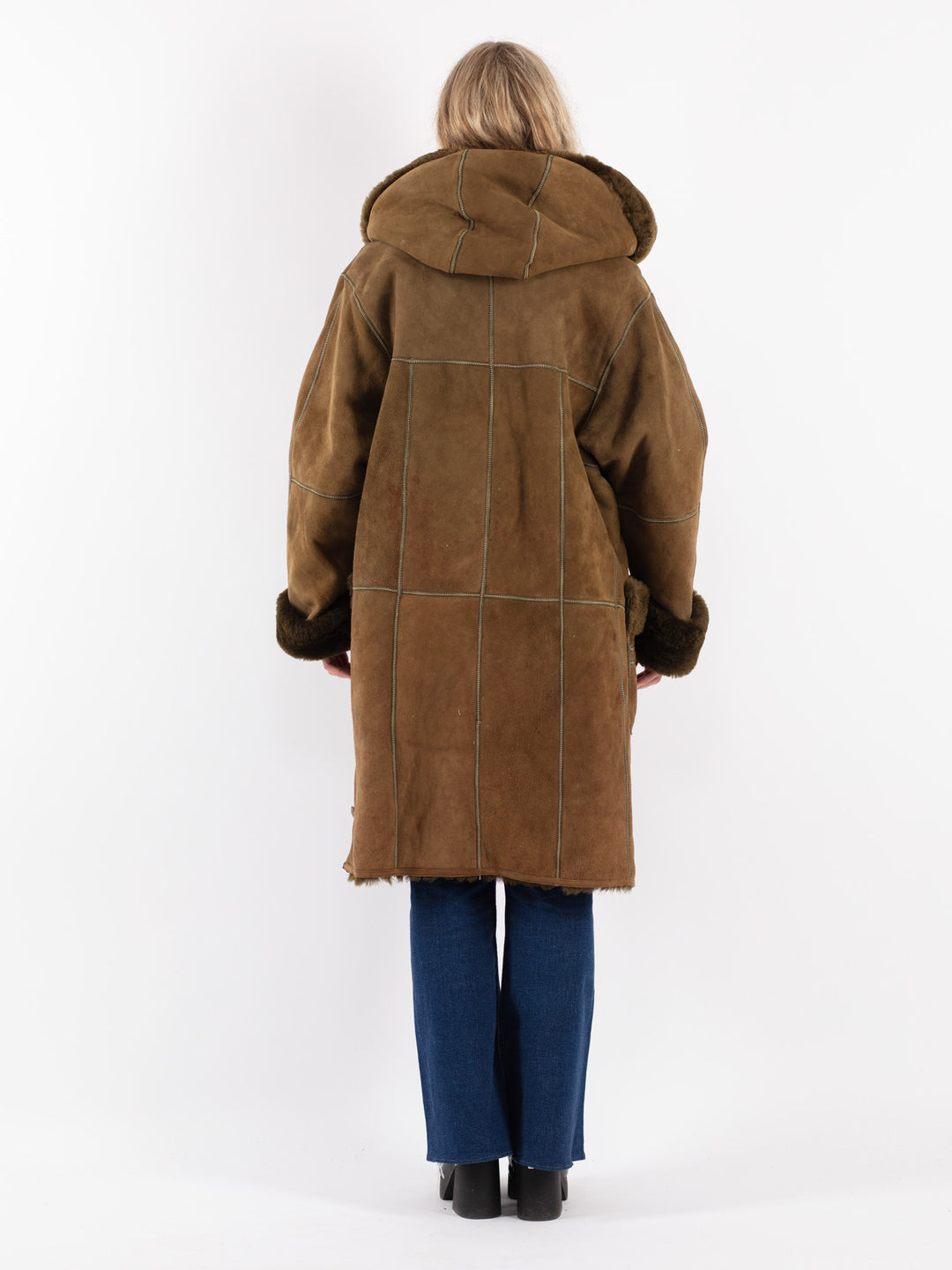 Vintage 80's Women Sheepskin Shearling Coat in Green