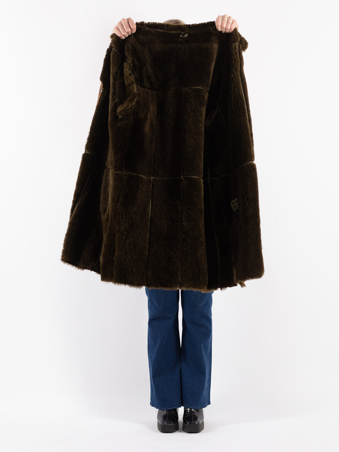 Vintage 80's Women Sheepskin Shearling Coat in Green