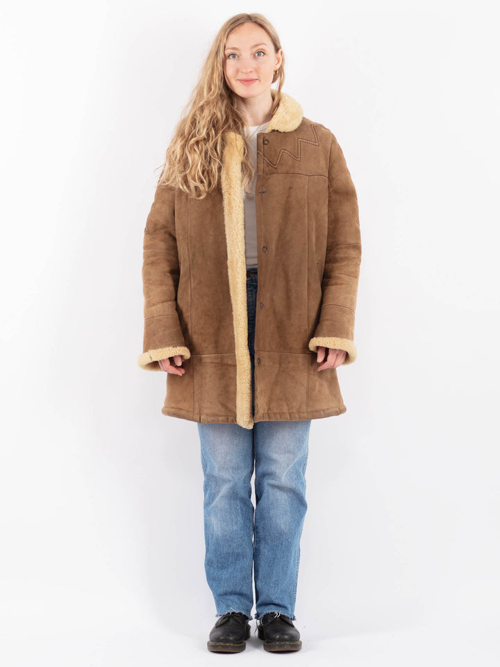 Vintage 80's Women Sheepskin Coat in BeigeV9498