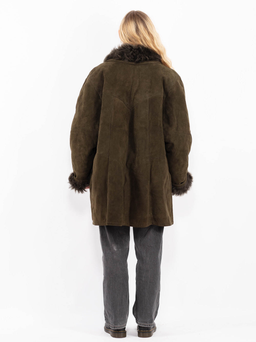 Vintage 80's Women Sheepskin Shearling Coat in GreenA0651