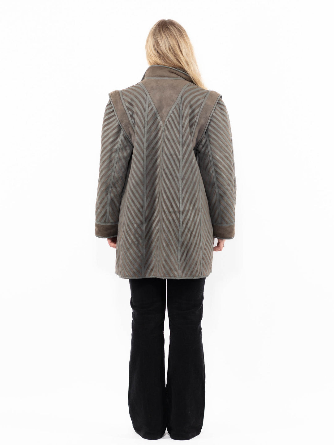 Vintage 80's Women Sheepskin Coat in GrayA0932