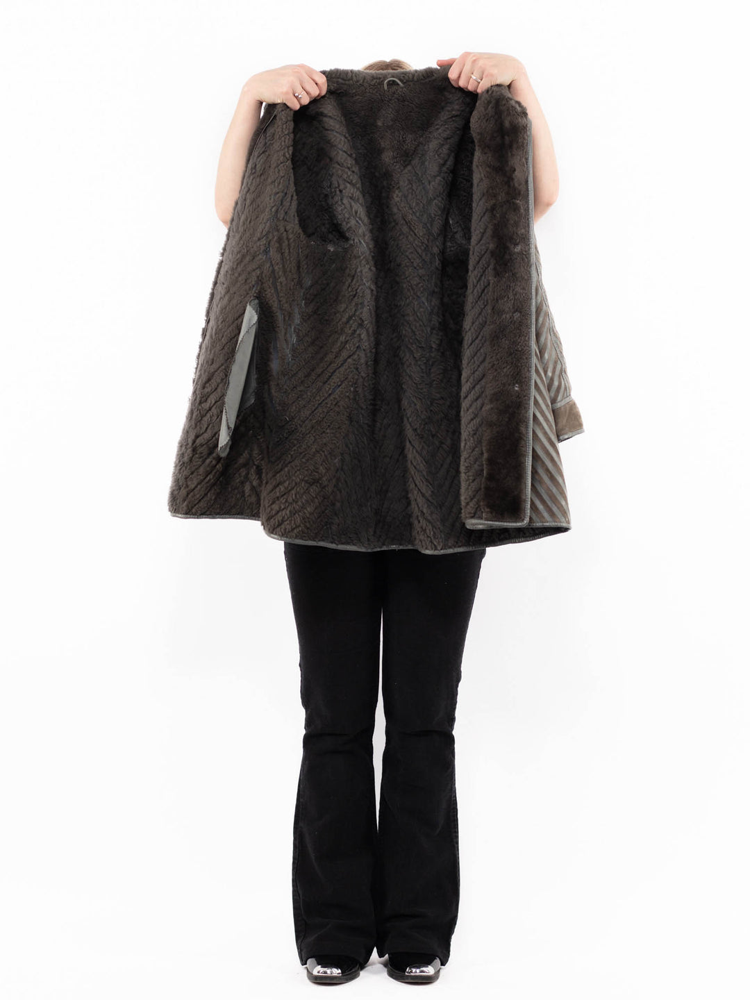 Vintage 80's Women Sheepskin Coat in GrayA0932