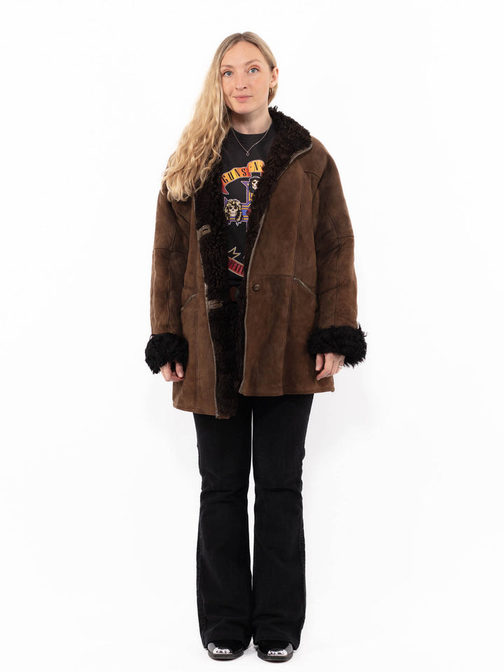 Vintage 80's Women Sheepskin Shearling Coat in BrownA0933