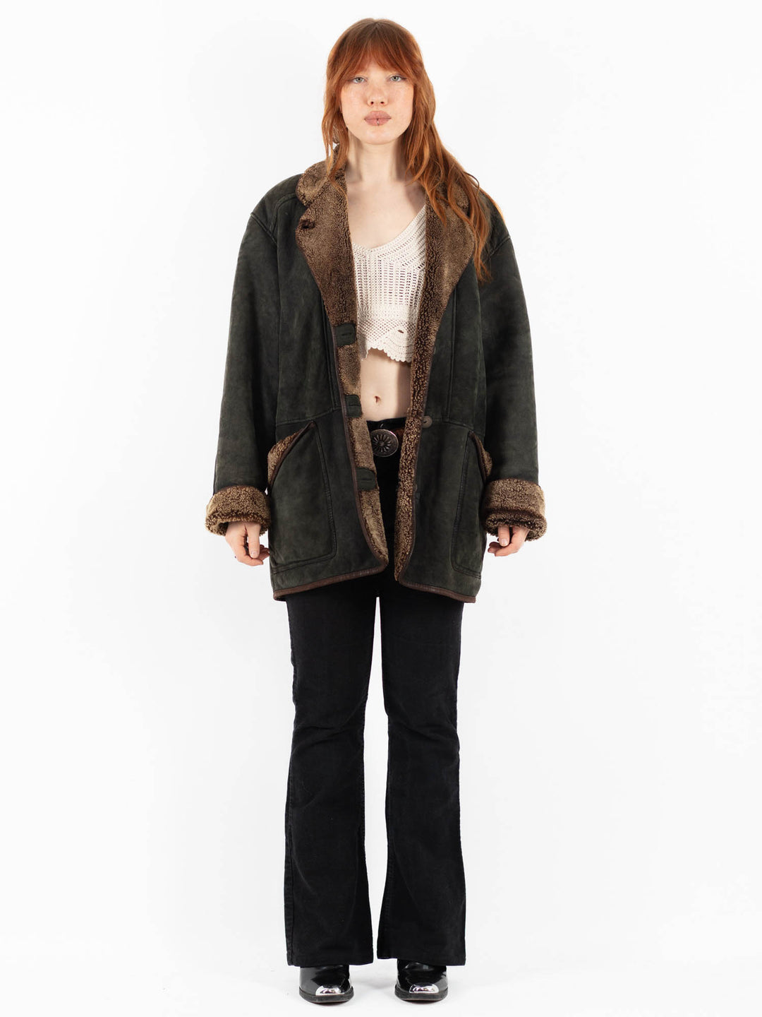 Vintage 80's Women Sheepskin Coat in GreenV9804