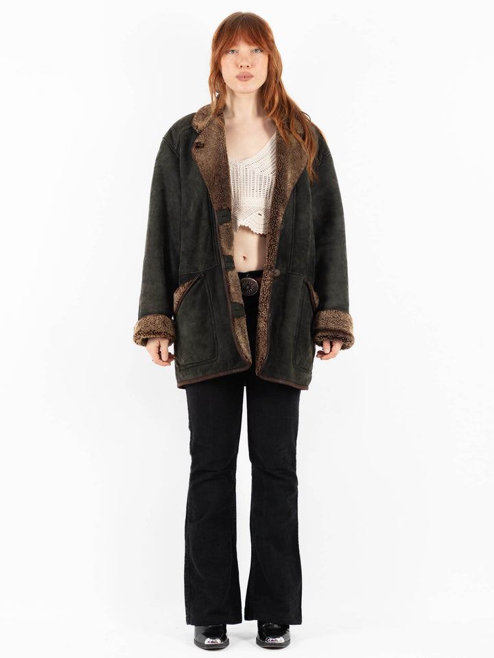 Vintage 80's Women Sheepskin Coat in GreenV9804