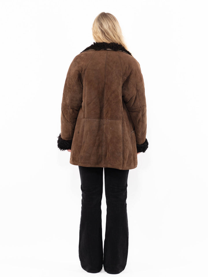 Vintage 80's Women Sheepskin Shearling Coat in BrownA0933